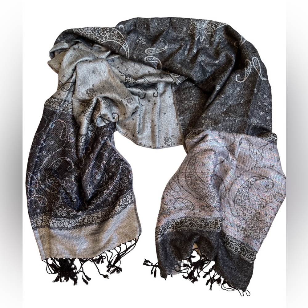 Gray and Rainbow Knit Scarf
